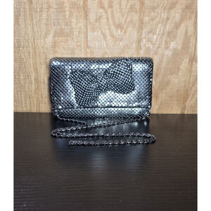 Jessica McClintock Gunmetal Mesh Evening Clutch Bag Bow Detail Crossbody Chain